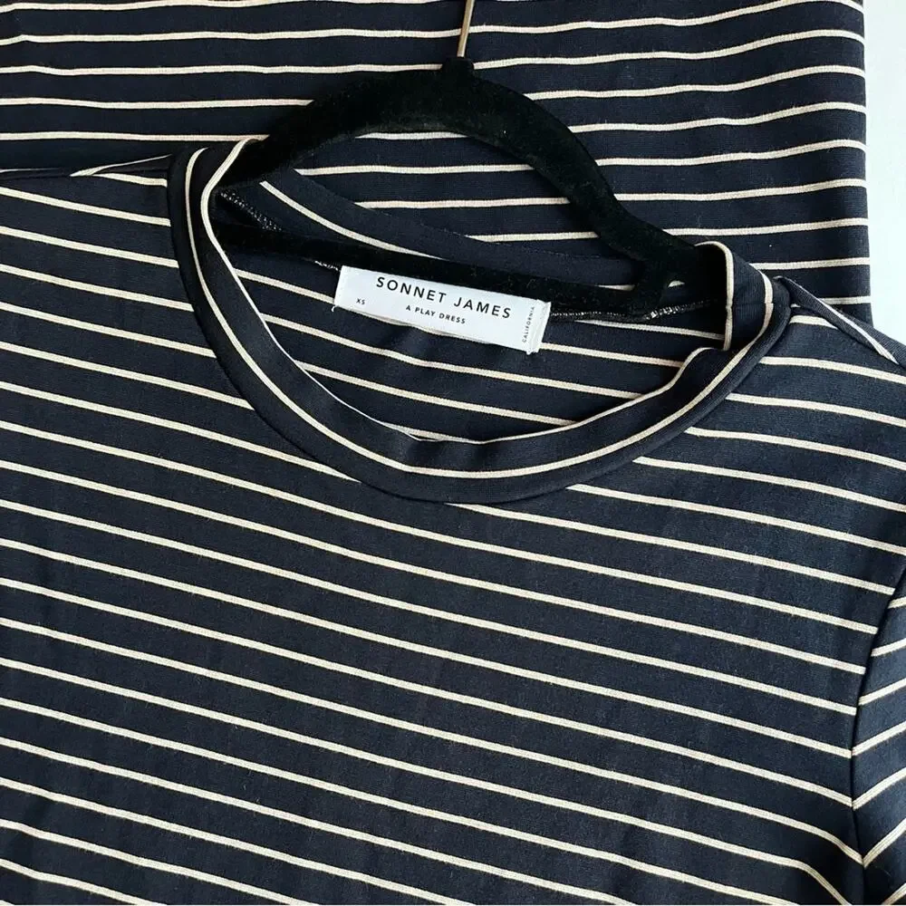 Sonnet James Play Stripe Midi Dress Navy White - Picture 2 of 7